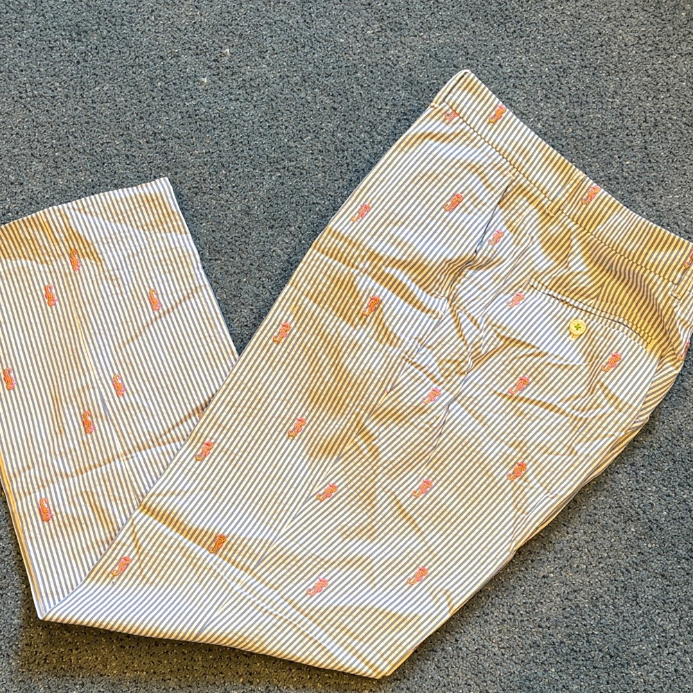 Men’s seersucker pants with embroidered seahorses. Size 32 waist. Lilly Pulitzer